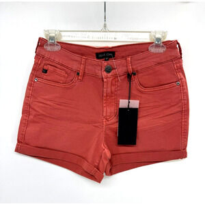 Dear John Womens Denim Mid Rise Boyfriend Shorts Roll Cuff Size 27 Red NWT